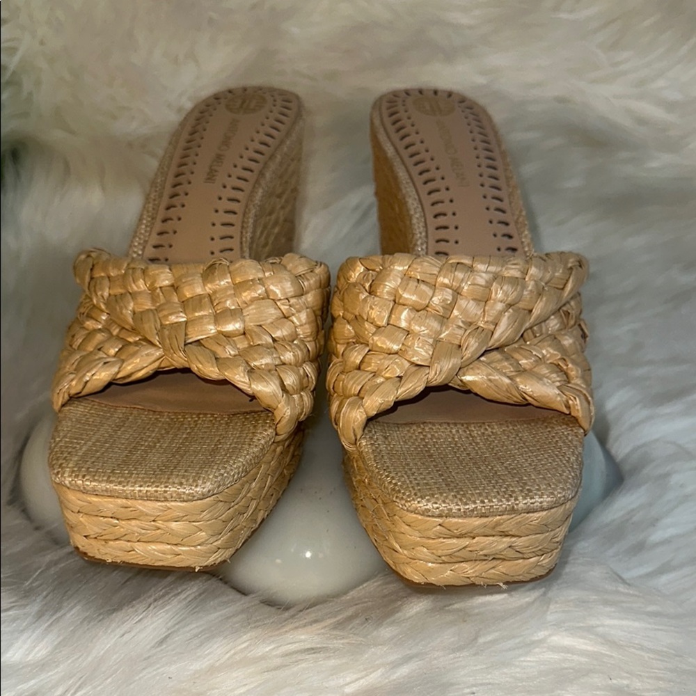 Antonio Melani Women's Tan Woven Wedge Sandals